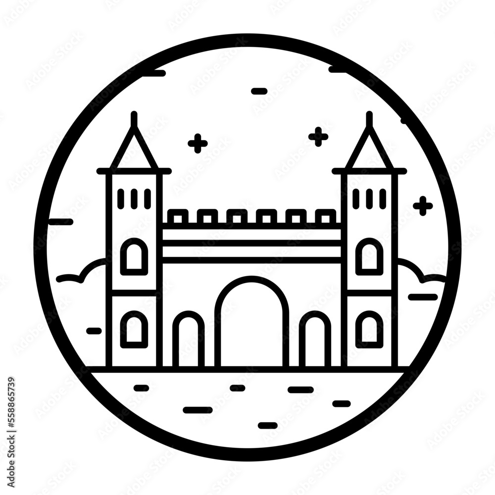 Topkapi Palace Museum concept, cannon gate front view vector line icon design, Republic of Turkiye symbol, Turkey culture sign, Turkish traditions Elements stock illustration 