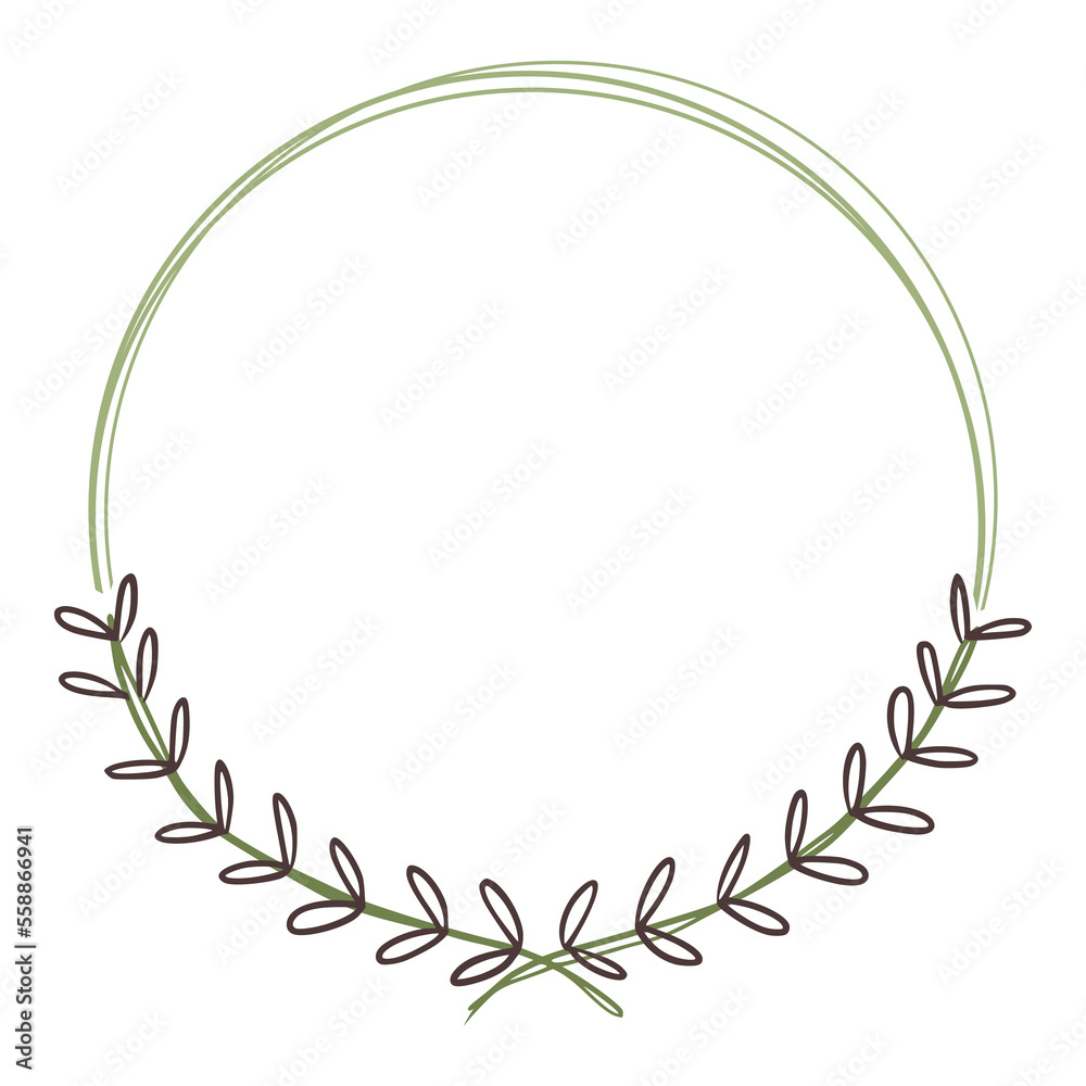 beauty simple outline branch with leaves and circle frame shape for wedding invitation ornament