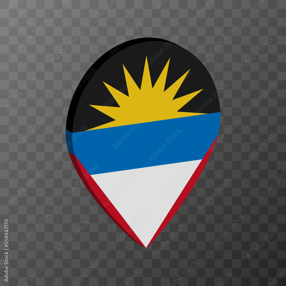 Obraz premium Map pointer with Antigua and Barbuda flag. Vector illustration.