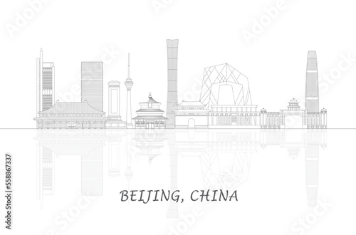 Outline Skyline panorama of city of Beijing, China - vector illustration