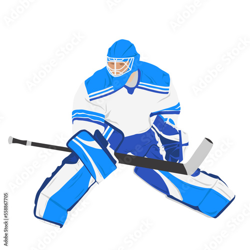 Hockey goalkeeper in action. Isolated on white background vector illustration
