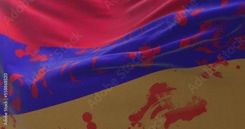 Flag of Armenia with blood and words written. Loop photo