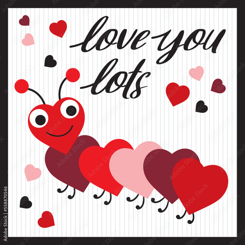 happy valentines day card with heart and worm
