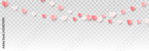 Vector multicolor hanging paper hearts png. Heart shaped paper confetti png. Garland of hearts png. Hearts for Valentine's Day, March 8, Mother's Day.