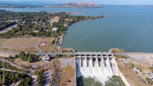 Obraz na plátně An aerial view over the Pasak Jolasid dam, Lopburi Province, Thailand