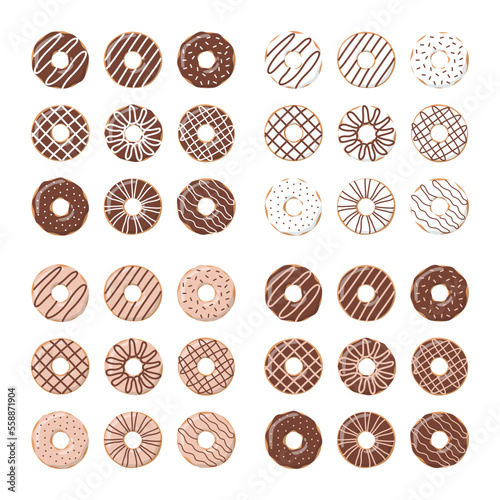Set of doughnuts isolated on white background