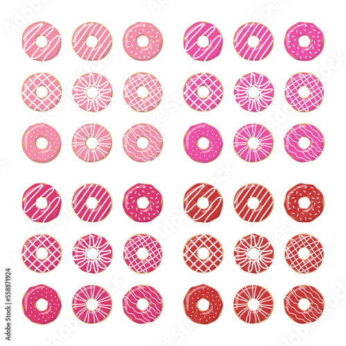 Set of doughnuts isolated on white background