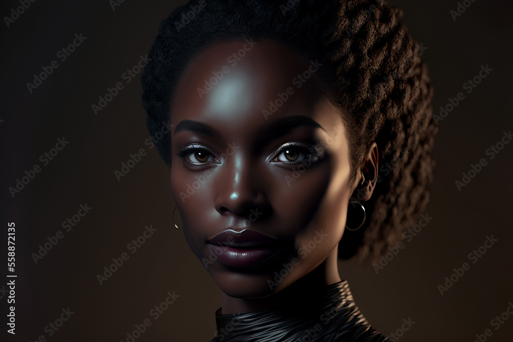 Portrait of a beautiful Black woman. Dark studio lighting. Generative ai Portrait of a beautiful Black woman. Dark studio lighting. Generative ai