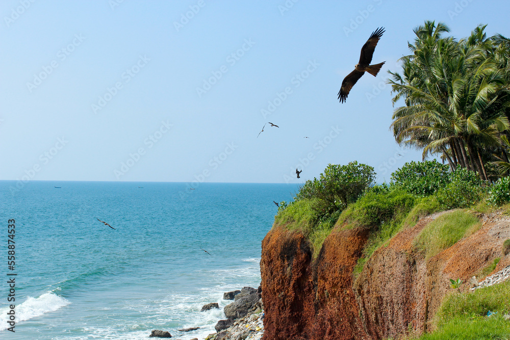 Road along the coast in Varkala, Kerala. India
