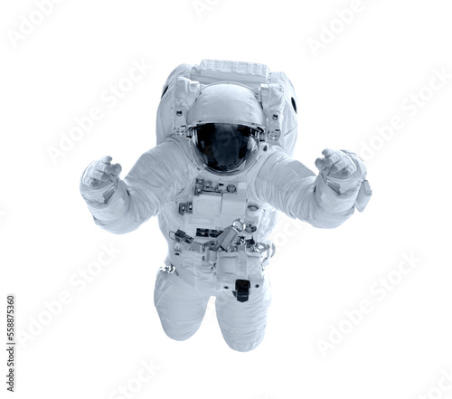 Astronaut in a spacesuit flies isolated. Elements of this image furnished by NASA