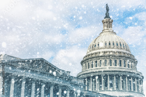 Capitol building in Washington D.C. during snow storm