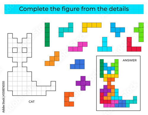 Complete the figure. Puzzle game with cat. 