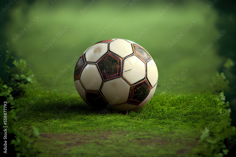 Fototapeta premium Soccer Ball or Foot ball on the grass field, Generative AI