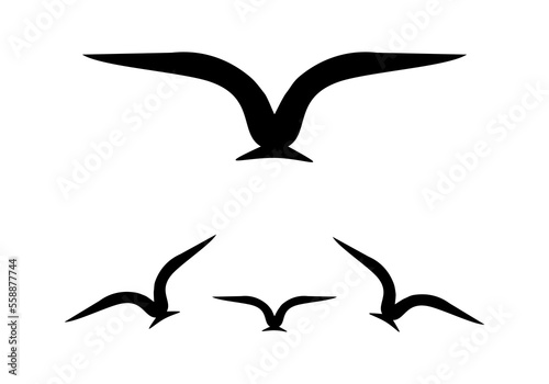 Black bird wing fiying silhouette icon on white background flat vector design.