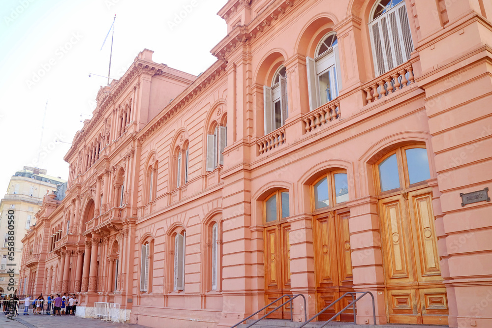 Fototapeta premium Gorgeous Facade of Rosada or the Pink House, a Presidential Palace and Iconic Landmark of Buenos Aires, Argentina, South America