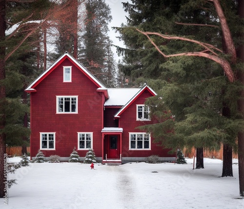 red house in the snow © ozun