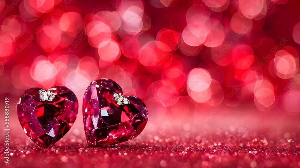 Beautiful Valentine's day wallpaper with red crystal hearts. Bokeh background with copy space.
Beautiful Valentine's day wallpaper with red crystal hearts. Bokeh background with copy space.