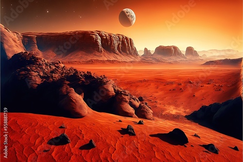 View of the red terrestrial planet. Generative AI