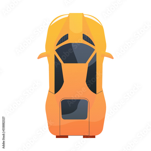 Race car top view in cartoon style transport with shadows and light isolated on white background. Modern urban civilian vehicle. 