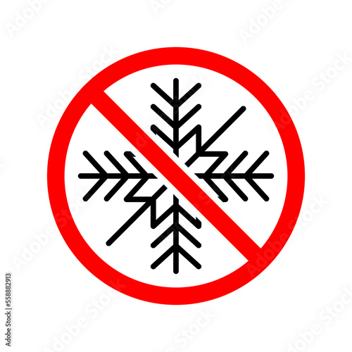 Stop or ban red round sign with snowflake icon.