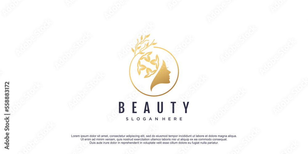 Beauty women face logo with floral element design icon vector illustration Beauty women face logo with floral element design icon vector illustration