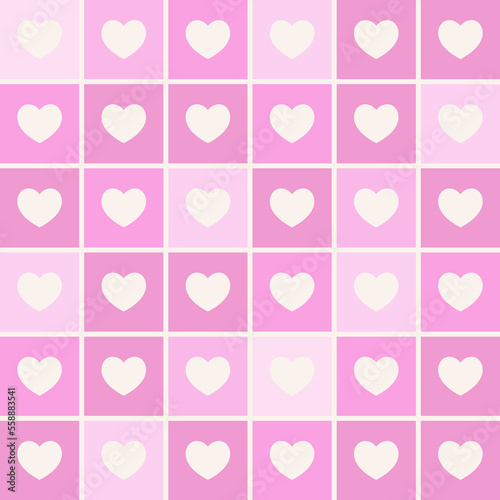 Y2k pink heart seamless pattern. Checkered girlish background for Valentines day