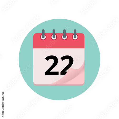 Calendar icon with bent edge effect, diary marking day 22.