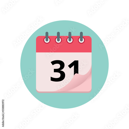 Calendar icon with bent edge effect, diary marking day 31.