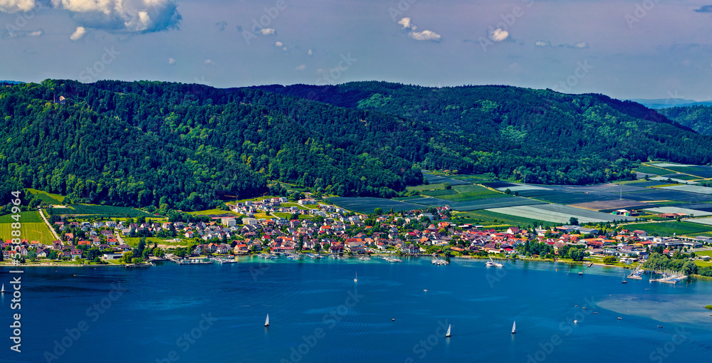 Bodman am Bodensee von oben - Panorama
