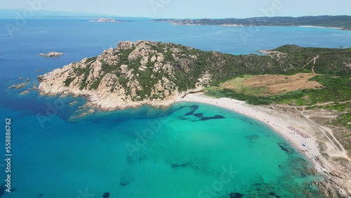 Monti Russu beach and cove at Costa Paradiso, Sardinia, Italy - Cinematic Aerial 4k photo