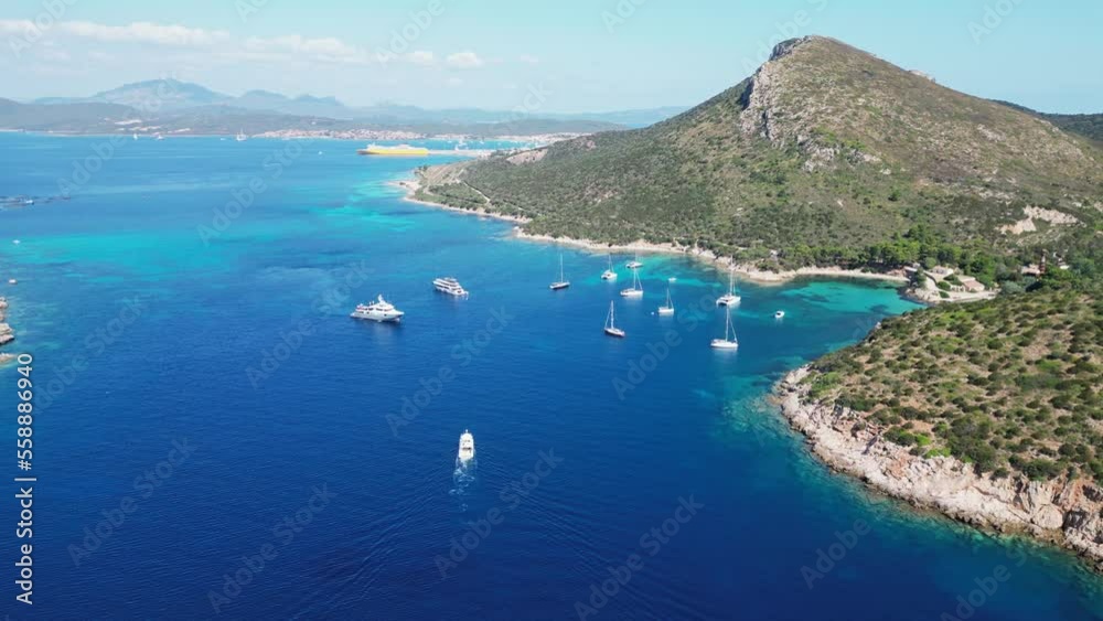 Coastline and Spiaggia di Cala Moresca Beach in Golfo Aranci, Sardinia, Italy - 4k Aerial Coastline and Spiaggia di Cala Moresca Beach in Golfo Aranci, Sardinia, Italy - 4k Aerial