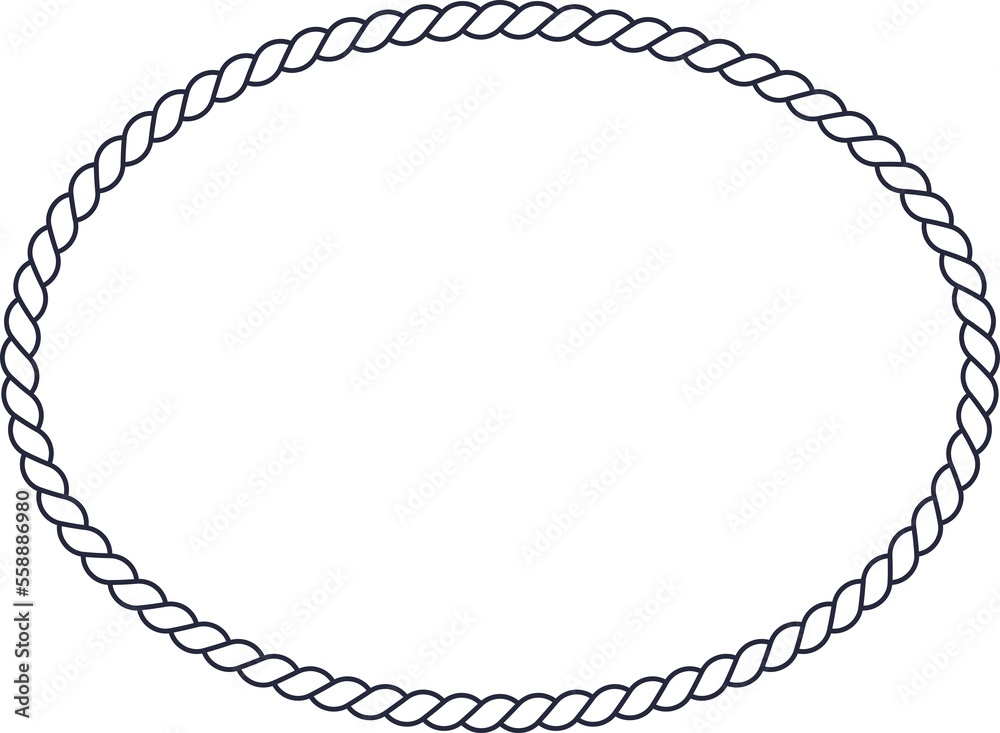 Oval nautical rope frame, blue and white string border isolated on transparent background, PNG illustration, clip art - obrazy, fototapety, plakaty 