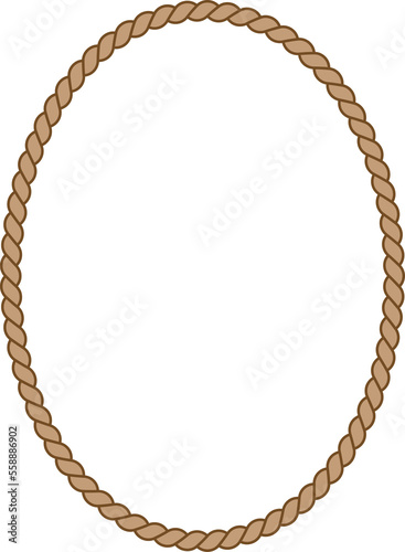Brown oval rope frame, vitage style string border isolated on transparent background, PNG illustration, clip art