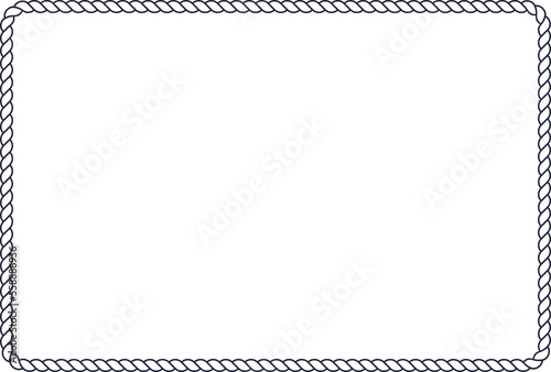 Nautical rope frame, blue and white string border isolated on transparent background, cut out object, PNG illustration, clip art