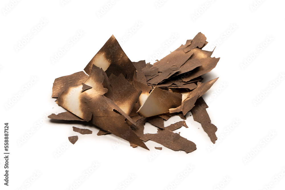 Fototapeta premium Burnt paper isolated on a white background.