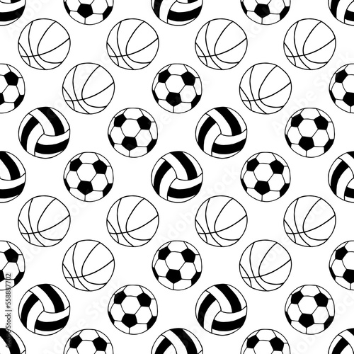 Seamless pattern of balls. Football  basketball  volleyball. Vector stock illustration eps10.