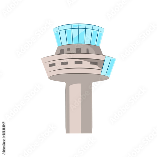 Air traffic control tower vector illustration. ATC, airport command center, modern building isolated on white background. Aviation industry, traveling, tourism, transportation concept