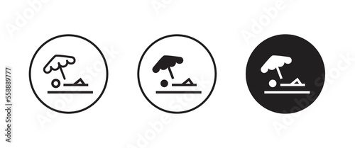 Summer relax sunbathing, Sunbed icon. Resort, beach, chair, furniture, lounger, parasol, relaxation, sea, umbrella Parasol lounger, sun