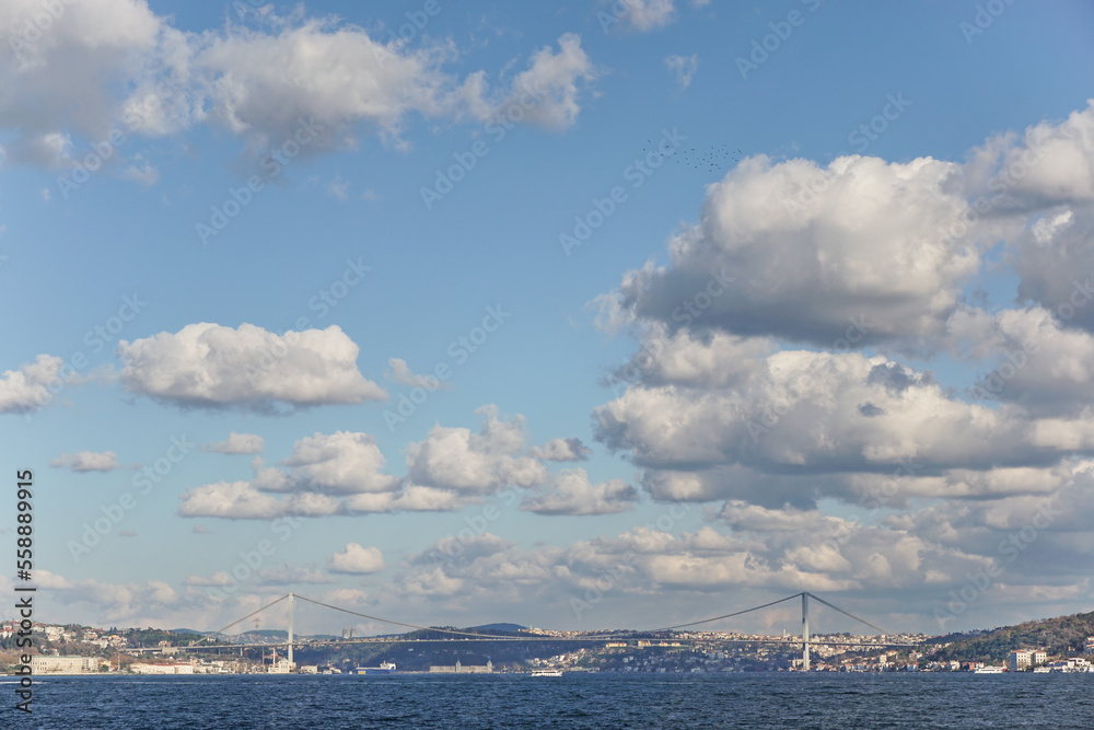 Bosporus Strait With Blue Sky And Clouds, Istanbul, Turkey Bosporus Strait With Blue Sky And Clouds, Istanbul, Turkey