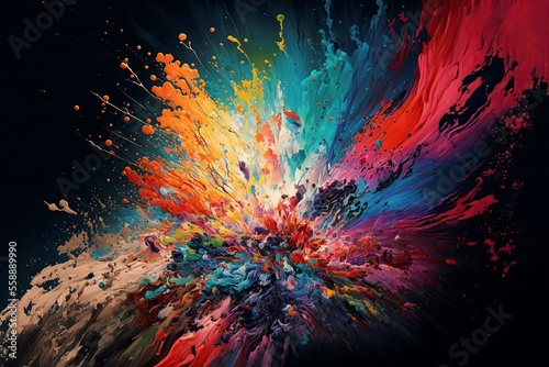illustration of acrylic colors and water ink. paint on a black background