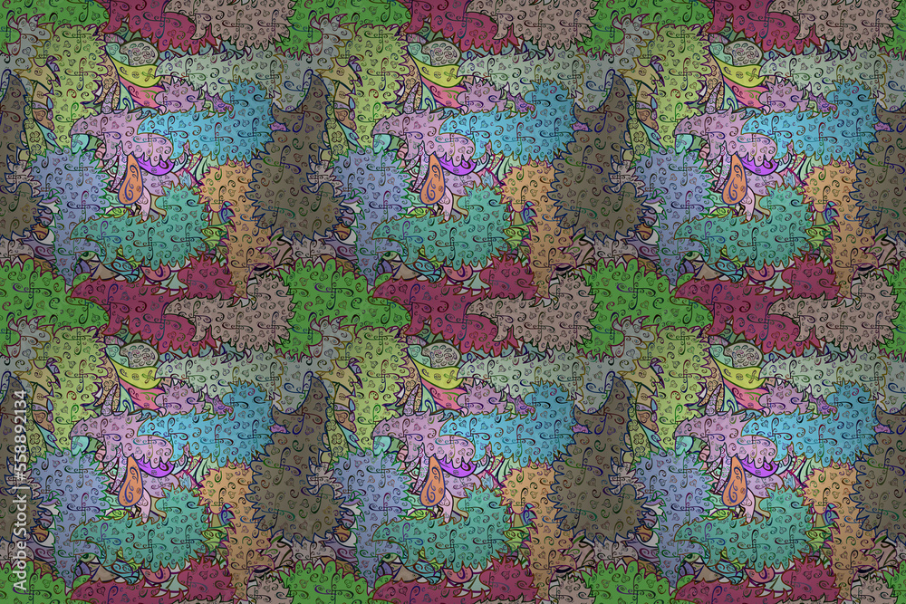 Seamless pattern with interesting doodles on colorfil background. Seamless pattern with interesting doodles on colorfil background.