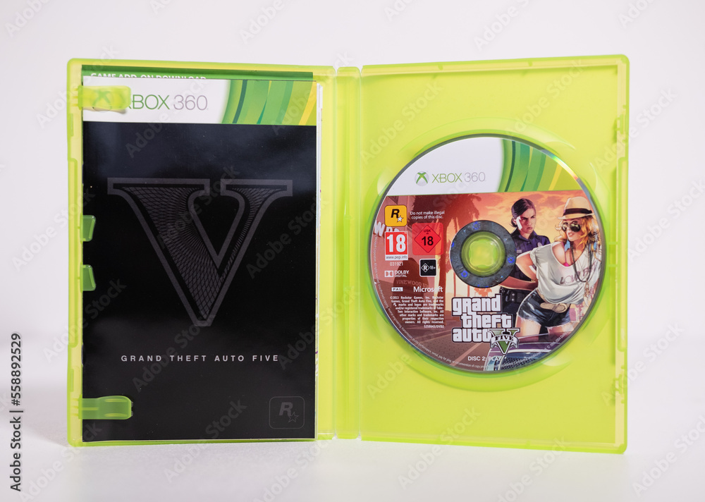 Kent, england, 01.01.2023 An original grand theft auto 5 XBOX Microsoft