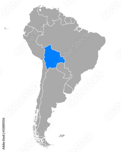 Karte von Bolivien in Südamerika