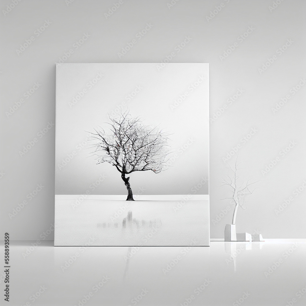 Obraz premium Realistic render. White placeholder canvas or frame ready to be replaced. White environment. (AI Generated)