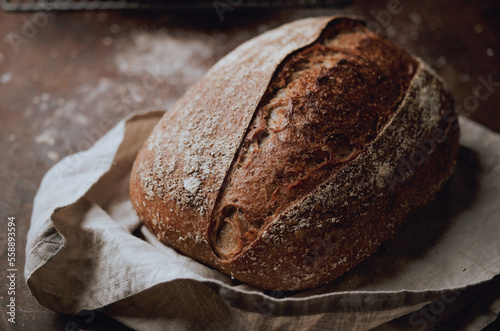 Traditional sourdough wholemeal bread, rustic