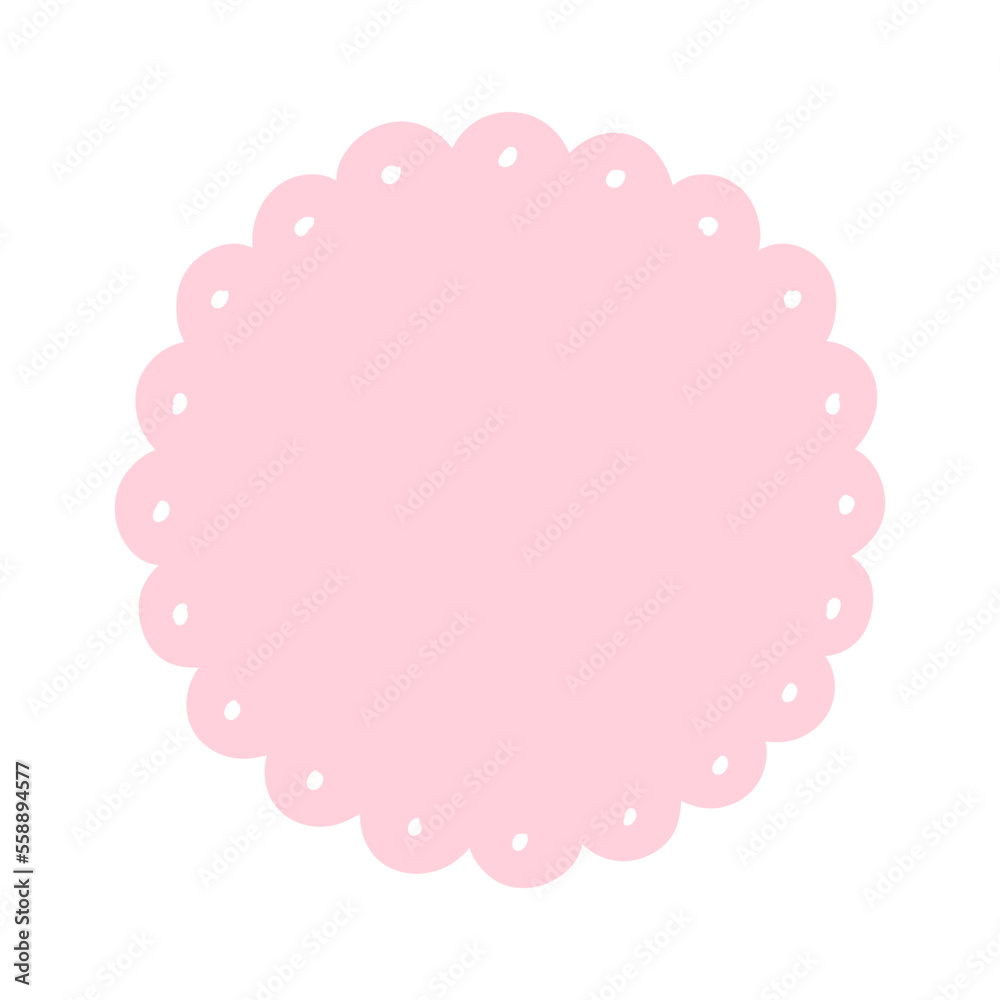 Scalloped Edge Circle Frame Badge Vector. Simple label sticker template. Cute vintage frill ornament. Vector illustration isolated on white background. Scalloped Edge Circle Frame Badge Vector. Simple label sticker template. Cute vintage frill ornament. Vector illustration isolated on white background.