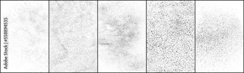 Set of distressed black texture. Dark grainy texture on white background. Dust overlay textured. Grain noise particles. Rusted white effect. Vector illustration, Eps 10.