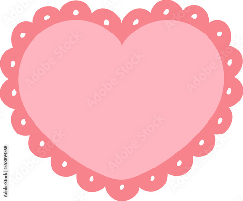 Scalloped Edge Doily Heart Frame Vector. Simple label sticker template. Cute vintage frill ornament. Vector illustration isolated on white background.