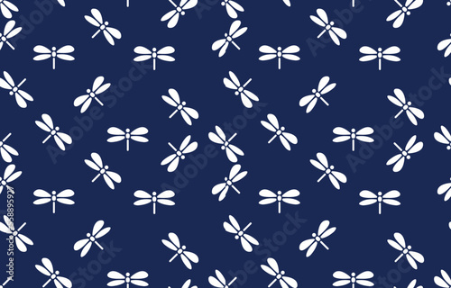 white and blue dragonflies silhouettes pattern design for book cover,background,carpet,wallpaper,clothing,wrapping,Batik,fabric,Vector illustration embroidery style.