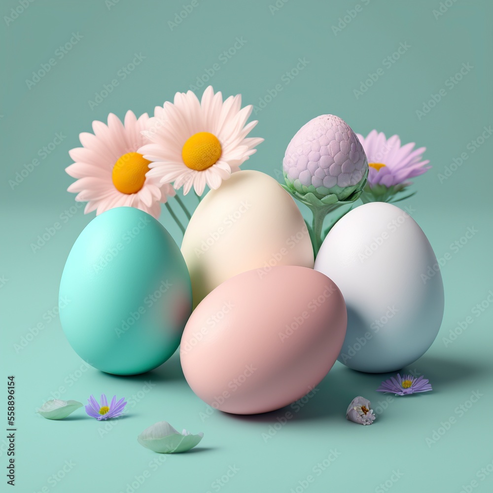 Easter eggs in pastel colors, with flowers and spring nature. generative AI Easter eggs in pastel colors, with flowers and spring nature. generative AI